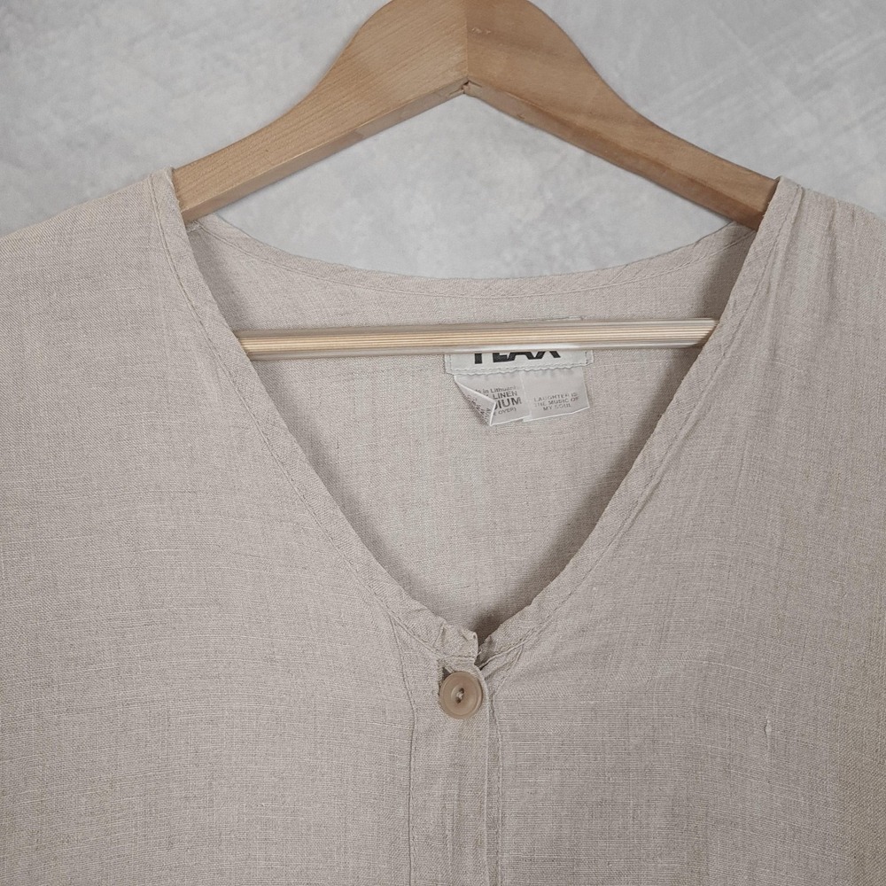 Flax Cream Button-Front V-Neck Tunic - Picture 2 of 16